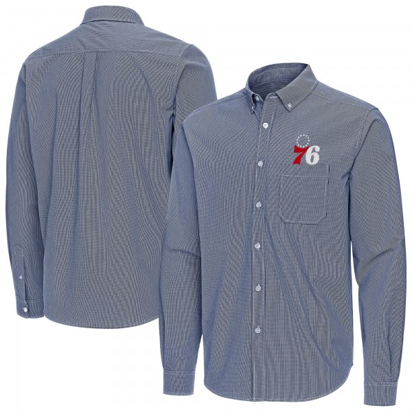 Philadelphia 76ers Antigua Navy Porter Woven Long Sleeve Button-Down Shirt