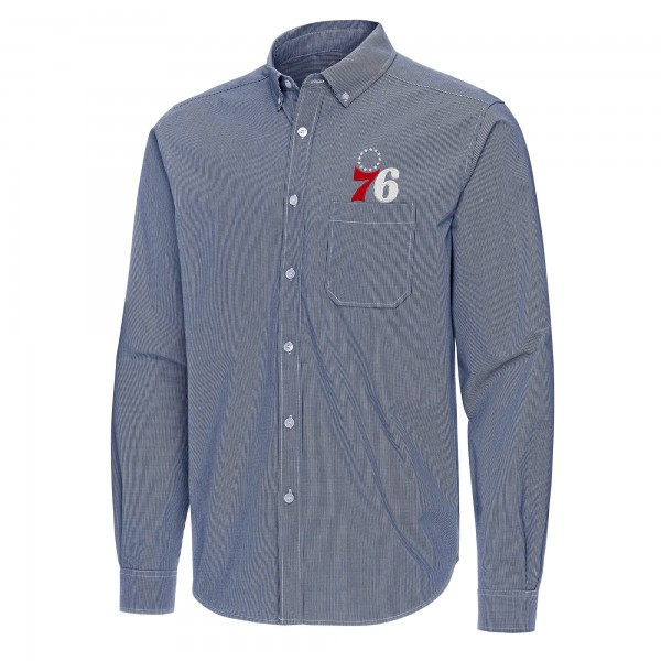 Philadelphia 76ers Antigua Navy Porter Woven Long Sleeve Button-Down Shirt