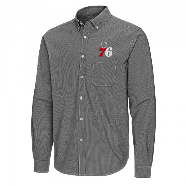 Philadelphia 76ers Antigua Black Porter Woven Long Sleeve Button-Down Shirt