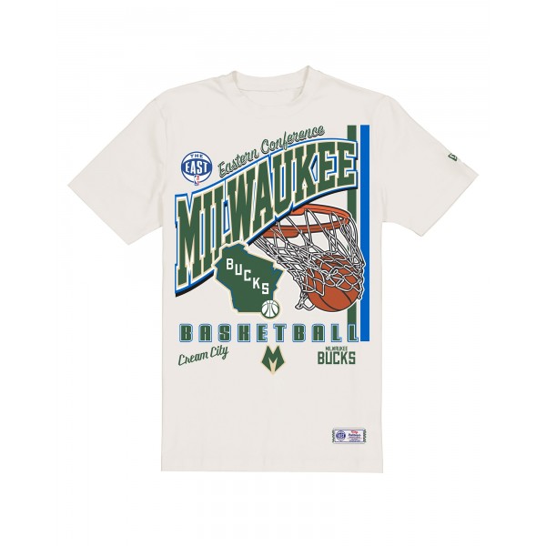 Milwaukee Bucks New Era Cream Oversized City Edition Remix Vintage T-Shirt