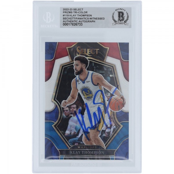 Klay Thompson Golden State Warriors Autographed 2022-23 Panini Select Tri-Color #119 Beckett Fanatics Witnessed Authenticated Card