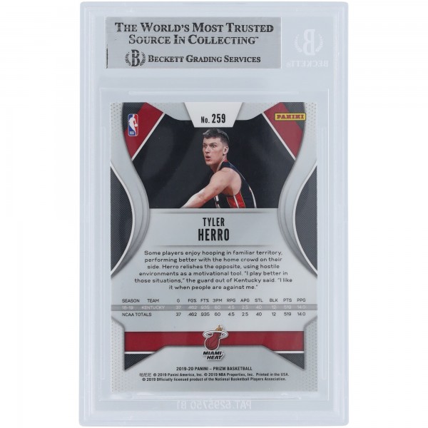 Tyler Herro Miami Heat Autographed 2019-20 Panini Prizm #259 Beckett Fanatics Witnessed Authenticated Rookie Card