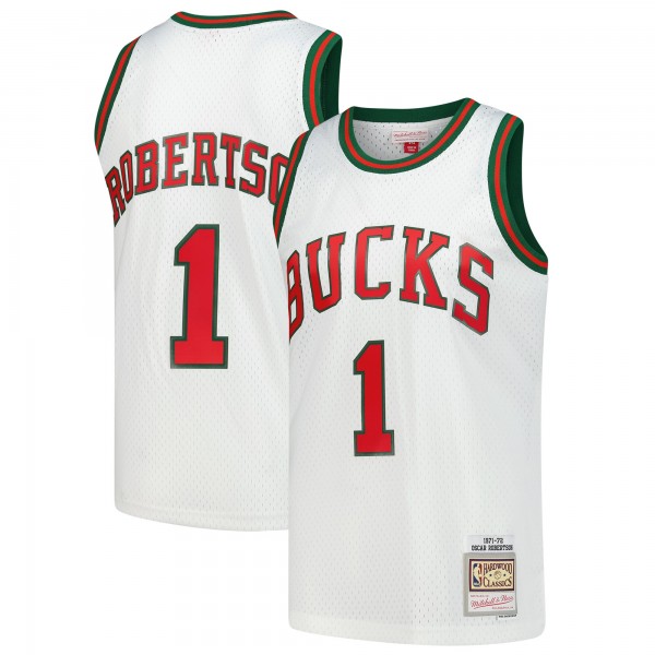 Джерси Milwaukee Bucks Oscar Robertson Mitchell & Ness White Hardwood Classics Swingman
