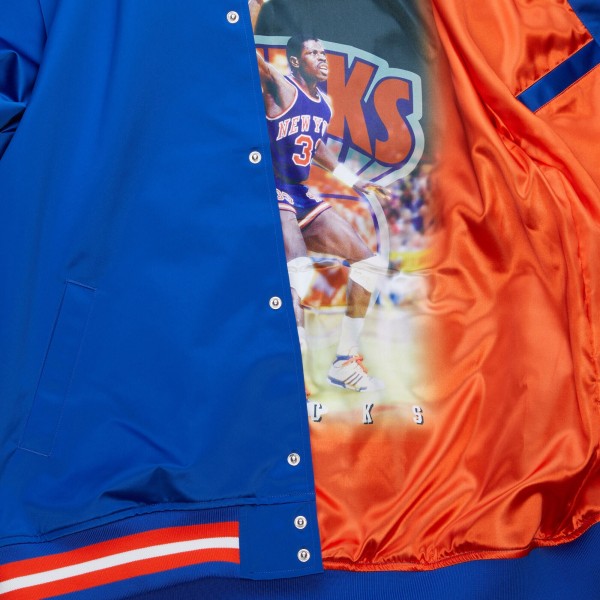 New York Knicks Patrick Ewing Mitchell & Ness Royal NBA Legends Full-Snap Satin Jacket