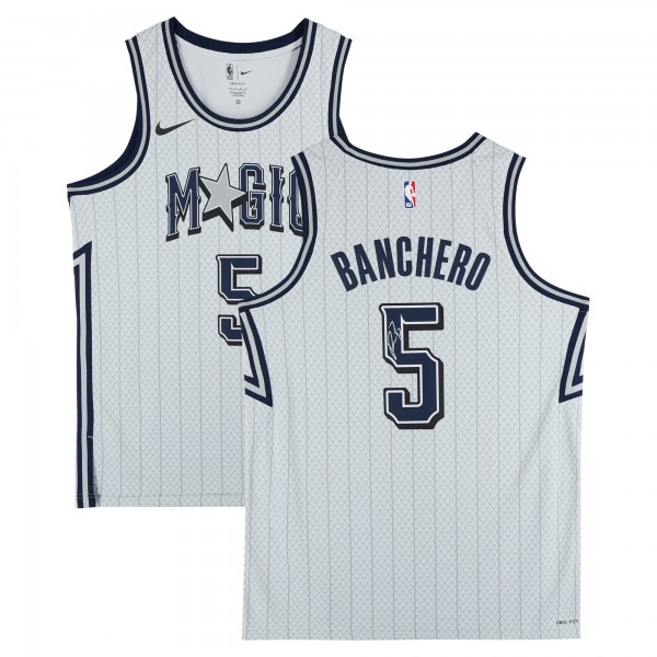 Игровая джерси Paolo Banchero Orlando Magic Autographed Fanatics Authentic Silver Nike 2024-25 City Edition Swingman