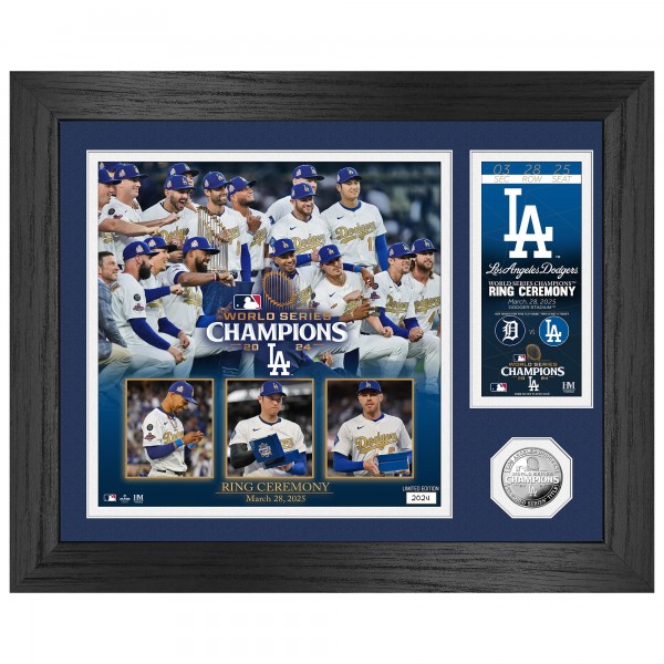 Los Angeles Dodgers Shohei Ohtani, Freddie Freeman, & Mookie Betts Highland Mint 2024 World Series Champions Ring Ceremony 13 x 16 Silver Coin Photo Mint