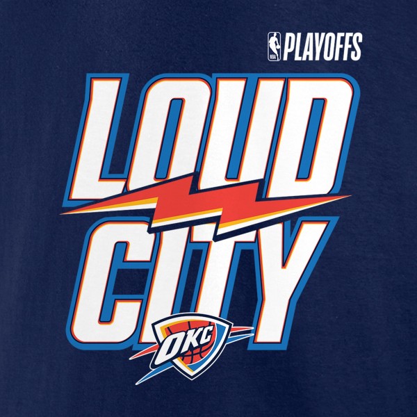 Футболка Oklahoma City Thunder Navy 2025 NBA Playoffs Loud City Slogan