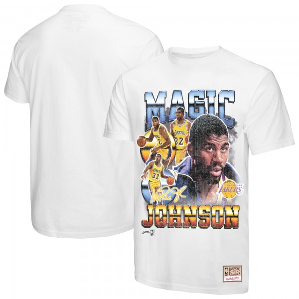 Футболка Los Angeles Lakers Magic Johnson Mitchell & Ness White Commemorative Collage