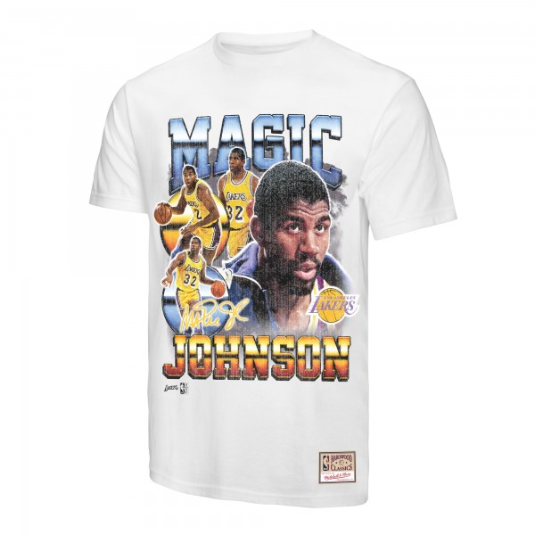 Футболка Los Angeles Lakers Magic Johnson Mitchell & Ness White Commemorative Collage
