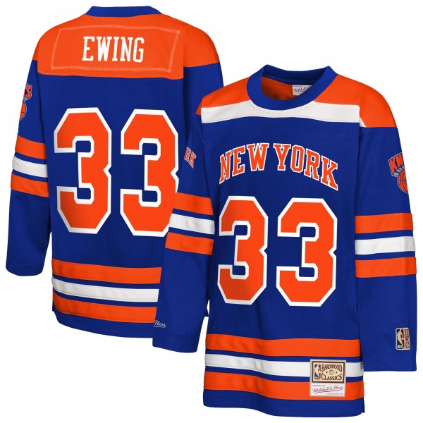 Подростковая New York Knicks Patrick Ewing Mitchell & Ness Blue Maxxed Out 2.0 Fashion Hockey Jersey