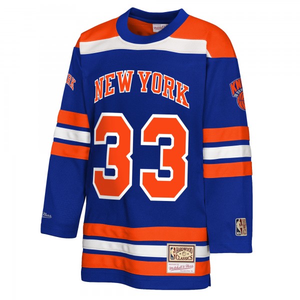 Подростковая New York Knicks Patrick Ewing Mitchell & Ness Blue Maxxed Out 2.0 Fashion Hockey Jersey