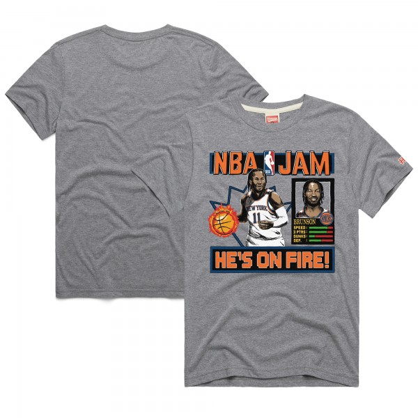 Unisex New York Knicks Jalen Brunson Homage Gray NBA Jam Tri-Blend T-Shirt