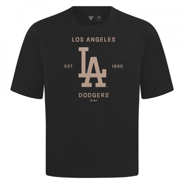 Los Angeles Dodgers Levelwear Black Crossway Oversized Luxe Signature Knit T-Shirt