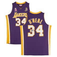 Игровая джерси Shaquille ONeal Los Angeles Lakers Autographed Fanatics Authentic Purple Mitchell & Ness 2001-02 Authentic with USA and Finals Patches