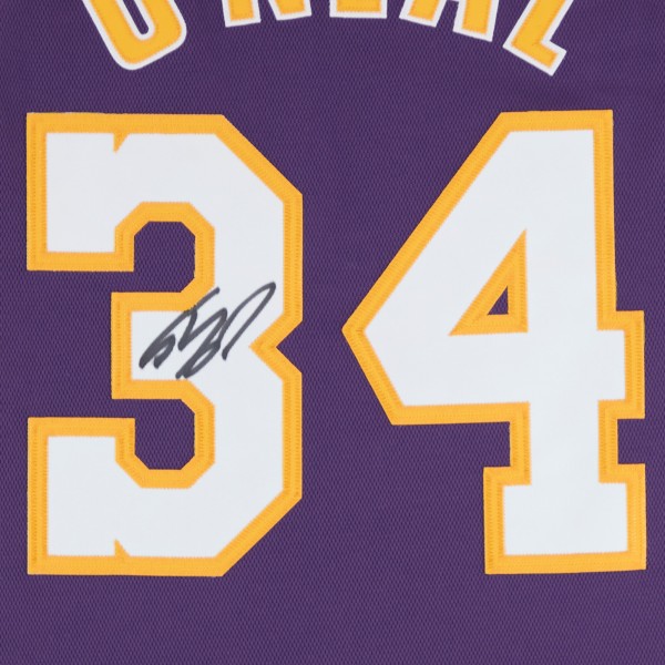 Игровая джерси Shaquille ONeal Los Angeles Lakers Autographed Fanatics Authentic Purple Mitchell & Ness 2001-02 Authentic with USA and Finals Patches