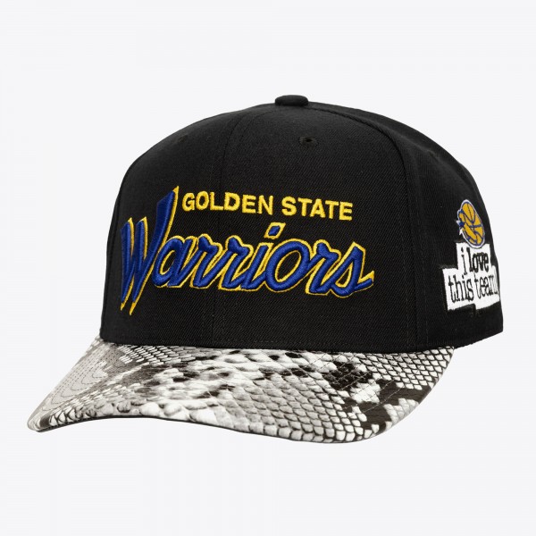 Golden State Warriors Mitchell & Ness x Just Don Black I Love This Team Snakeskin Strapback Hat