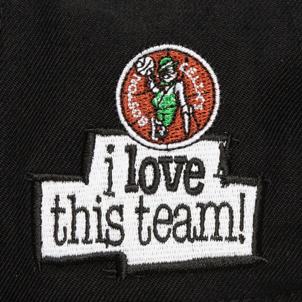 Boston Celtics Mitchell & Ness x Just Don Black I Love This Team Snakeskin Strapback Hat
