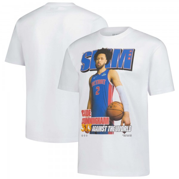 Unisex Detroit Pistons Cade Cunningham SLAM White April/May 2025 Cover Graphic T-Shirt