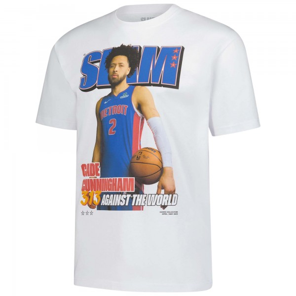 Unisex Detroit Pistons Cade Cunningham SLAM White April/May 2025 Cover Graphic T-Shirt