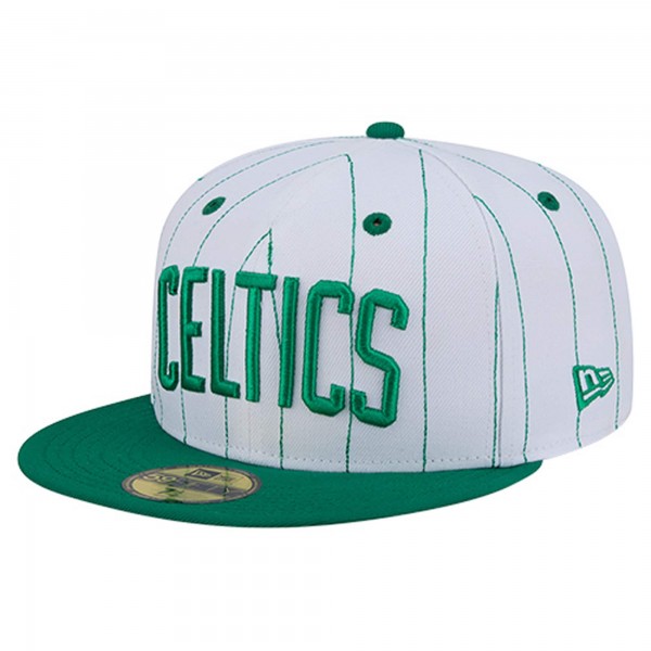 Бейсболка Boston Celtics New Era White Wordmark Pinstripe 59FIFTY