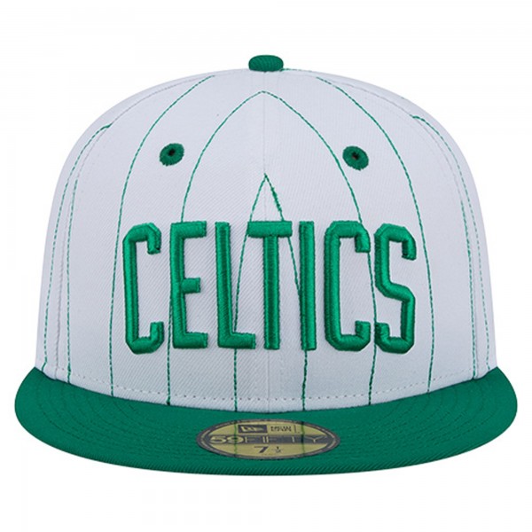 Бейсболка Boston Celtics New Era White Wordmark Pinstripe 59FIFTY
