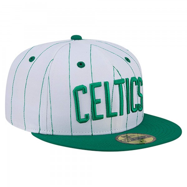 Бейсболка Boston Celtics New Era White Wordmark Pinstripe 59FIFTY