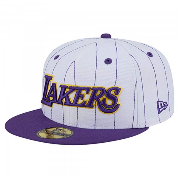 Бейсболка Los Angeles Lakers New Era White Wordmark Pinstripe 59FIFTY