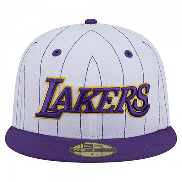 Бейсболка Los Angeles Lakers New Era White Wordmark Pinstripe 59FIFTY