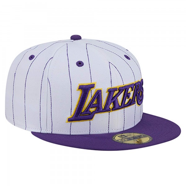 Бейсболка Los Angeles Lakers New Era White Wordmark Pinstripe 59FIFTY