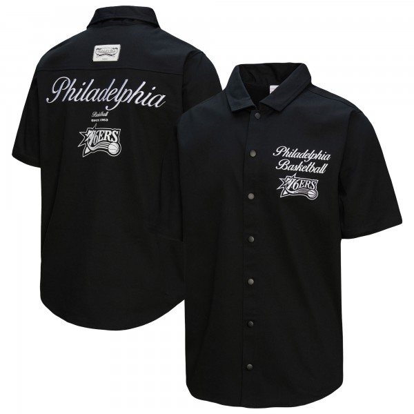 Philadelphia 76ers Mitchell & Ness Black Hardwood Classics Camp Shirt