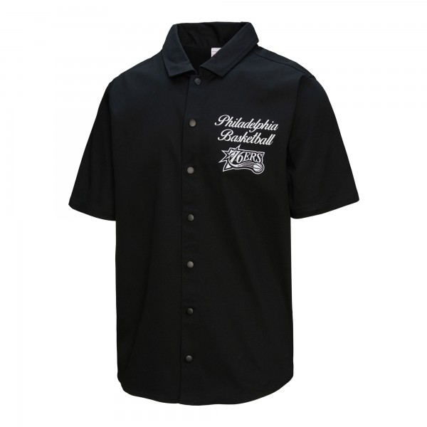 Philadelphia 76ers Mitchell & Ness Black Hardwood Classics Camp Shirt