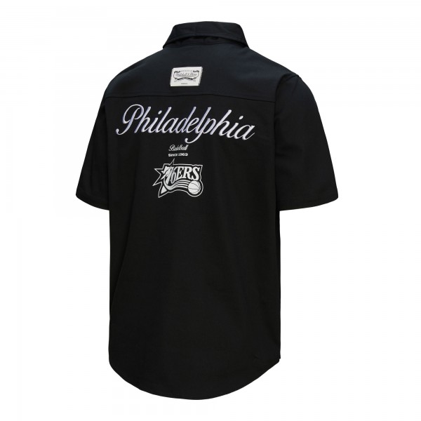 Philadelphia 76ers Mitchell & Ness Black Hardwood Classics Camp Shirt