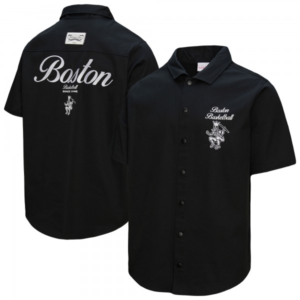 Boston Celtics Mitchell & Ness Black Hardwood Classics Camp Shirt