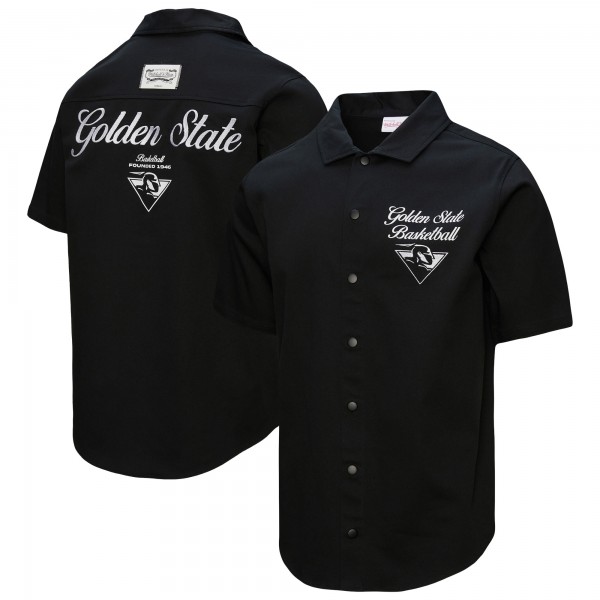 Рубашка с коротким рукавом Golden State Warriors Mitchell & Ness Black Hardwood Classics Camp