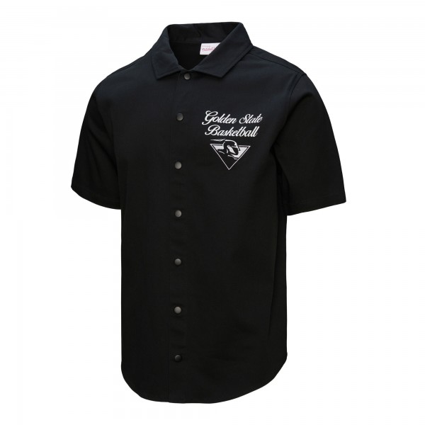 Рубашка с коротким рукавом Golden State Warriors Mitchell & Ness Black Hardwood Classics Camp