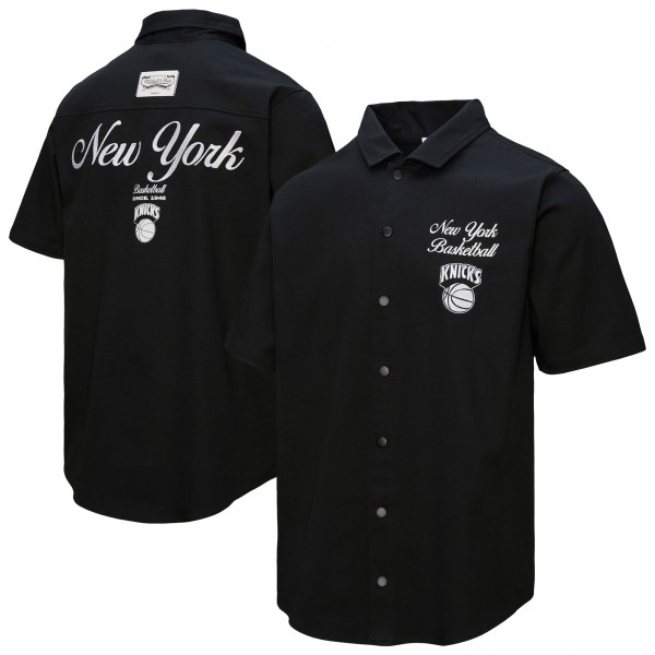 New York Knicks Mitchell & Ness Black Hardwood Classics Camp Shirt