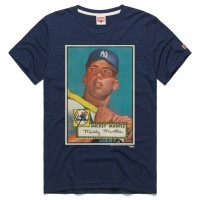 New York Yankees Mickey Mantle Homage Navy Topps Baseball Card Player T-Shirt