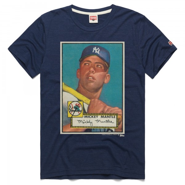 New York Yankees Mickey Mantle Homage Navy Topps Baseball Card Player T-Shirt