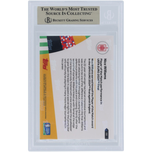 Карточка Nico Williams Spain National Team 2024 Topps Now Blue of the Match UEFA Euro 2024 14.07.24 #60 #46/49 BGS Authenticated 9.5