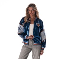 Unisex New York Knicks The Wild Collective Blue Sequin Bomber Full-Zip Jacket