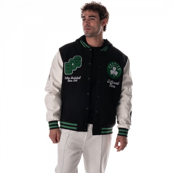 Unisex Boston Celtics The Wild Collective Black Full-Snap Hooded Wool Varsity Jacket