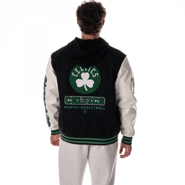 Unisex Boston Celtics The Wild Collective Black Full-Snap Hooded Wool Varsity Jacket