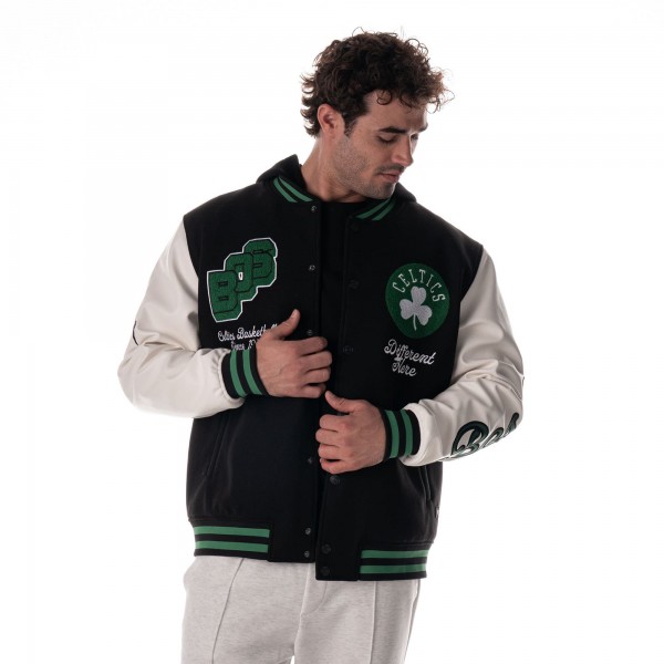 Unisex Boston Celtics The Wild Collective Black Full-Snap Hooded Wool Varsity Jacket