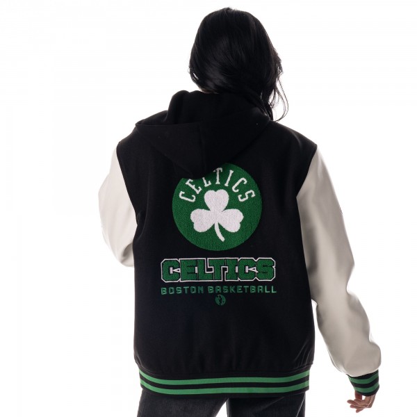 Unisex Boston Celtics The Wild Collective Black Full-Snap Hooded Wool Varsity Jacket