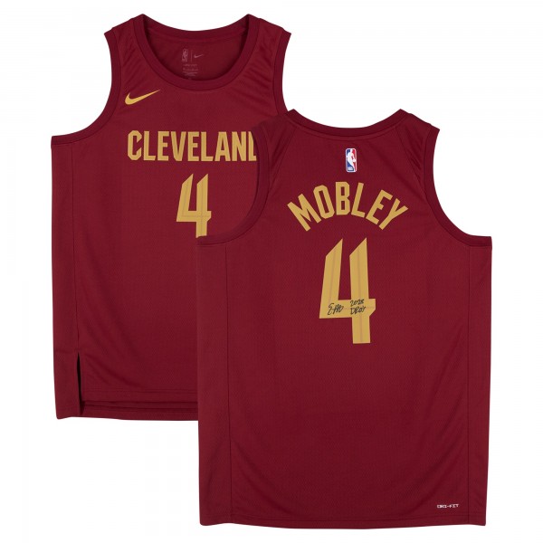 Evan Mobley Cleveland Cavaliers Autographed Fanatics Authentic Wine Nike Icon Edition Swingman Jersey with 2025 DPOY Inscription