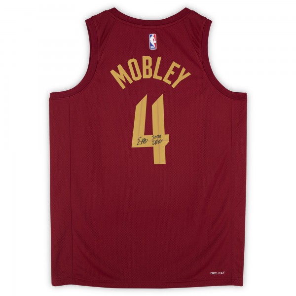 Evan Mobley Cleveland Cavaliers Autographed Fanatics Authentic Wine Nike Icon Edition Swingman Jersey with 2025 DPOY Inscription