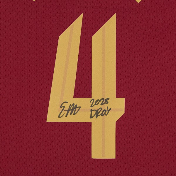 Evan Mobley Cleveland Cavaliers Autographed Fanatics Authentic Wine Nike Icon Edition Swingman Jersey with 2025 DPOY Inscription