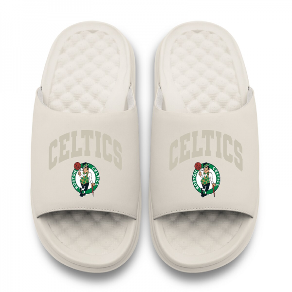 Unisex Boston Celtics ISlide Cream Tonal Pop Motive Slide Sandals