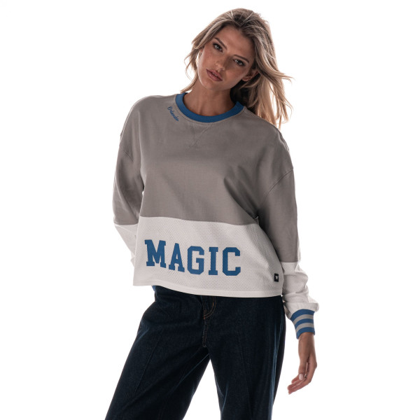 Женская Orlando Magic The Wild Collective Gray Cropped Long-Sleeve Fashion Crewneck Sweatshirt