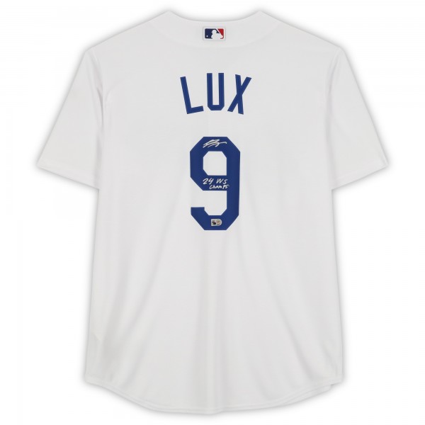 Gavin Lux Los Angeles Dodgers Autographed Fanatics Authentic White Nike Replica Jersey with 24 WS Champs Inscription